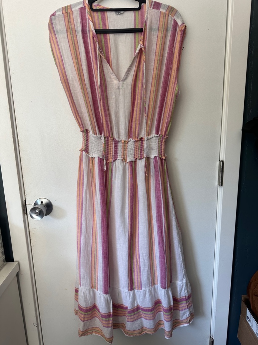Rails Pink & Cream Striped Smocked-Waist Midi Spring/Summer Dress - Picture 4 of 12
